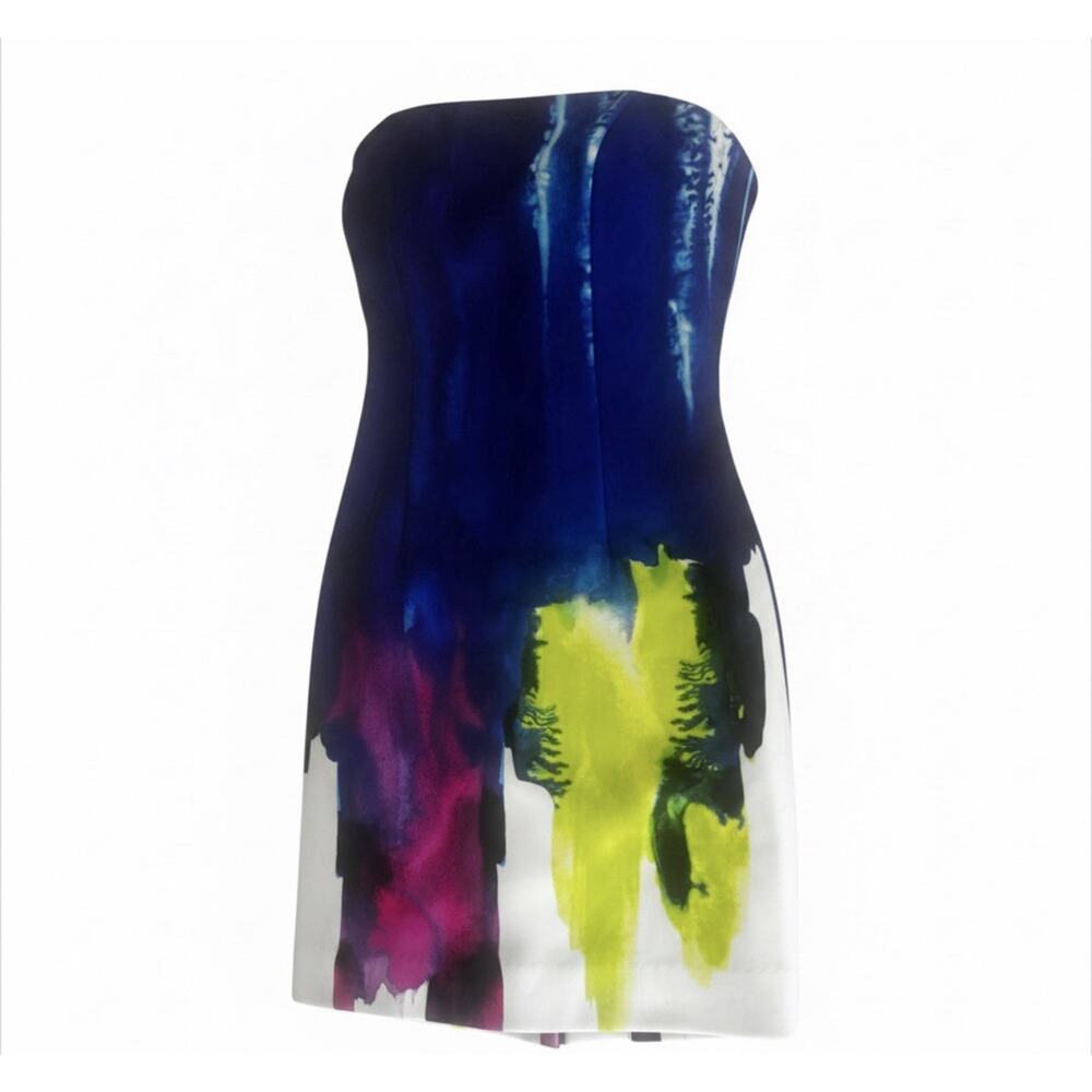 Milly Strapless Watercolor Print Cocktail Dress Size 2 Abstract Sheath Wedding